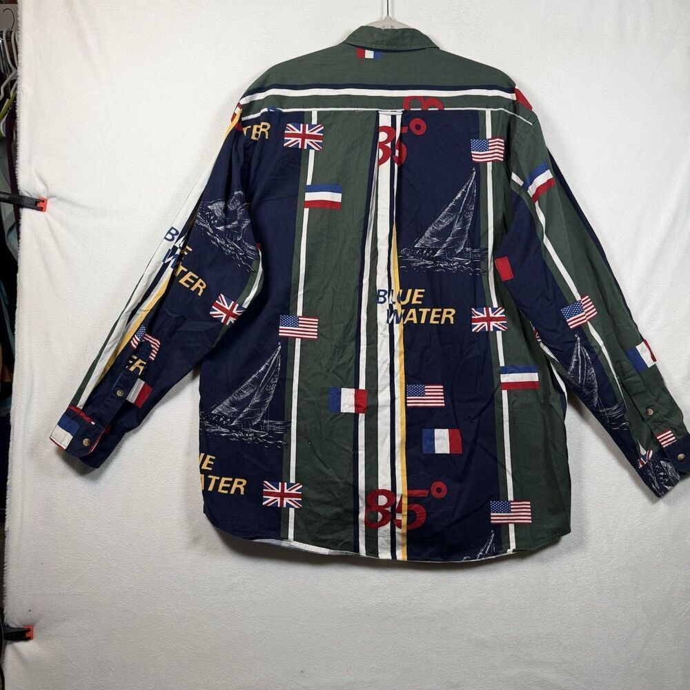 Nautica Vintage 90s Sailing Flags Shirt L Button Down Nautical Maritime Cotton - Picture 2 of 12